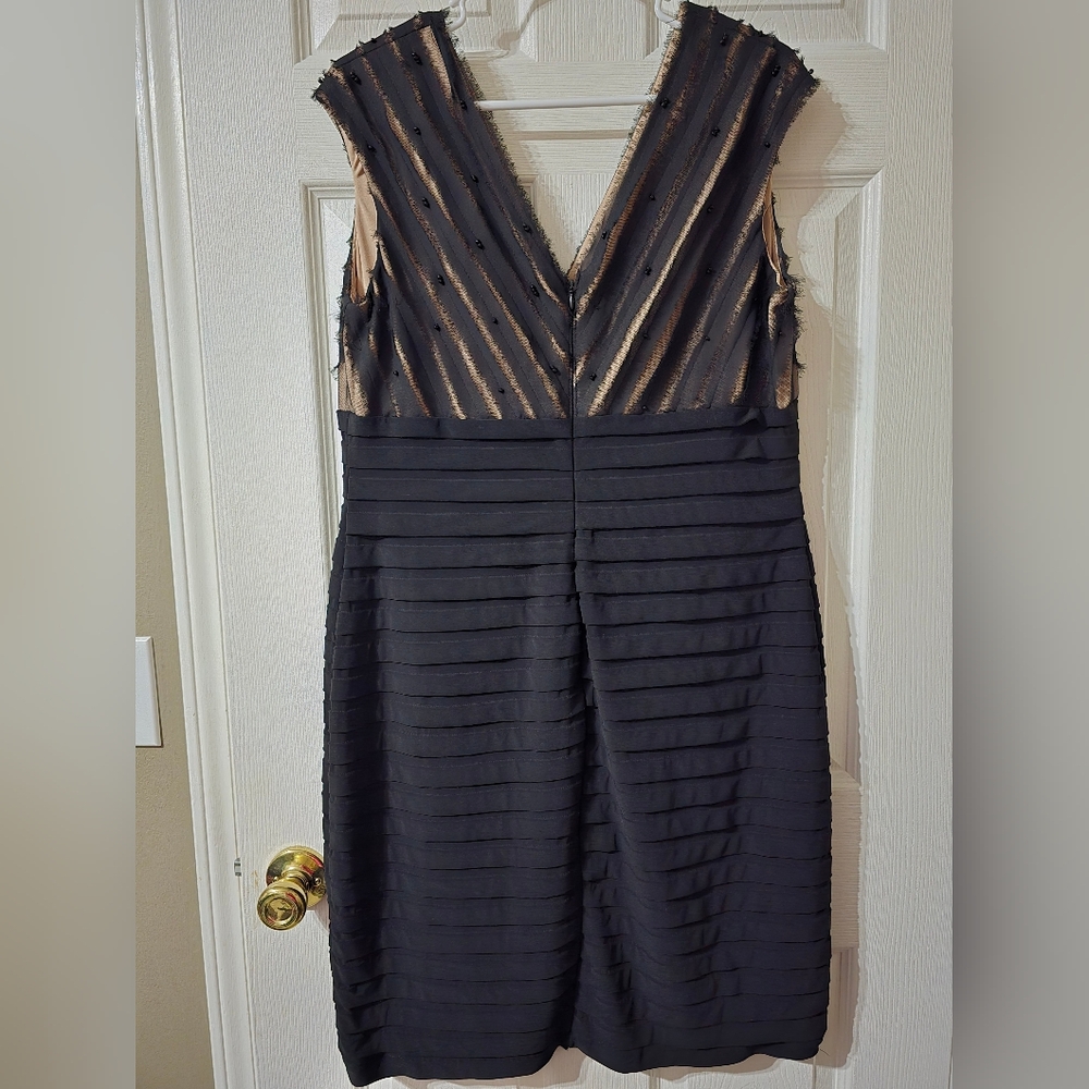 Adrianna Papell Beaded Bandage Sheath Dress, Deep Mesh V-Neck, Stretchy, EUC! - Picture 6 of 12